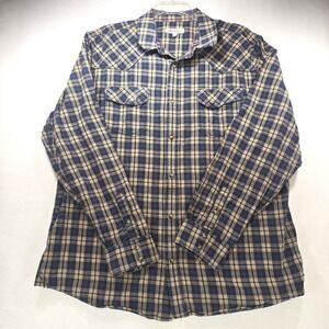 Blue Ranchwear Mens XXL Plaid Western Pearl Snap Shirt Navy Tan Long Sleeve